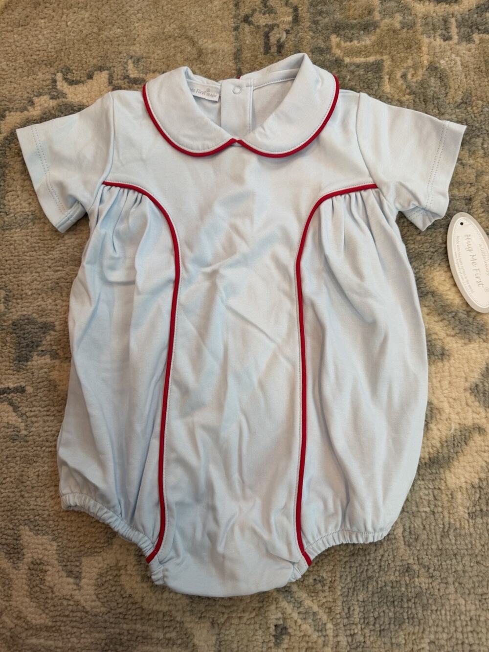 Hug Me First Baby Boy Light Blue Peter Pan Collar Cotton Bubble 18-24 Months NWT
